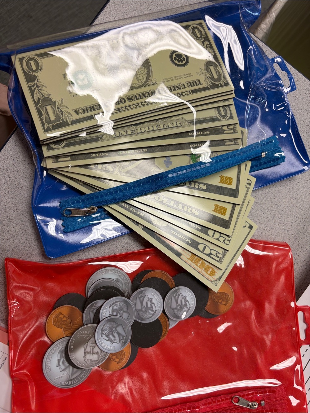 Clear Vinyl Zip Pouches in Blue & Red